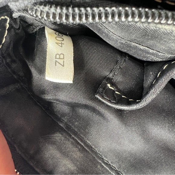 Fossil Black Leather Monogrammed Fabric Canvas Small Tote Satchel Handbag Purse - Picture 11 of 14